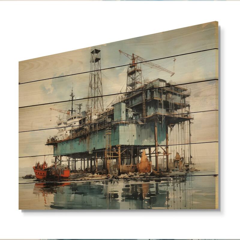 Designart "Blue Oil Rigs Fields Industrial III" Oil Rigs / Fields Print